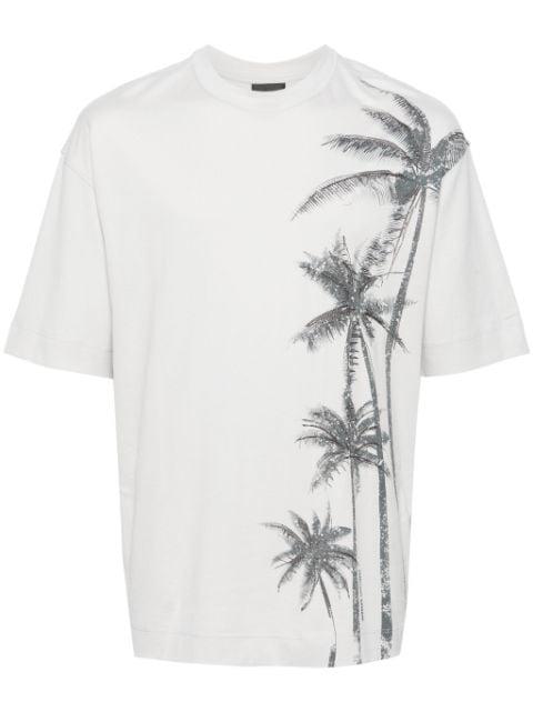 palm tree-print cotton T-shirt by EMPORIO ARMANI