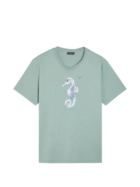 seahorse-embroidered T-shirt by EMPORIO ARMANI