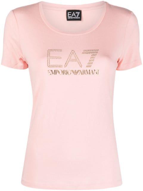 studded-logo cap-sleeve T-shirt by EMPORIO ARMANI
