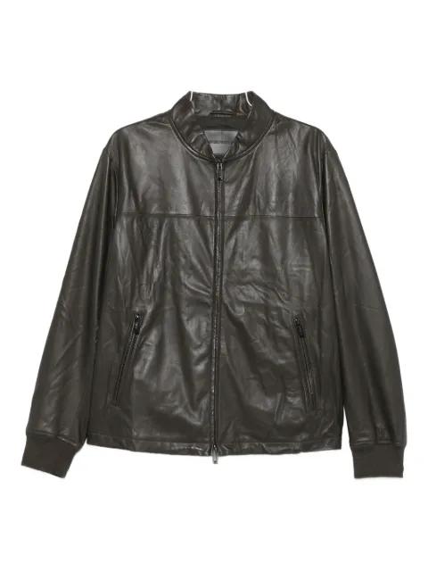 zip-up leather jacket by EMPORIO ARMANI