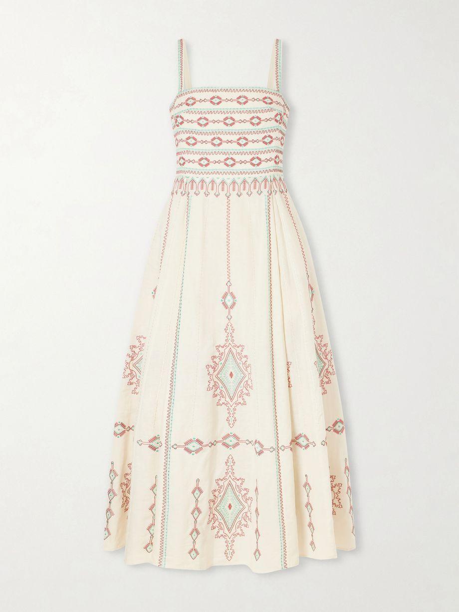 Aneeda Astragal Mare embroidered linen cotton-blend midi dress by EMPORIO SIRENUSE