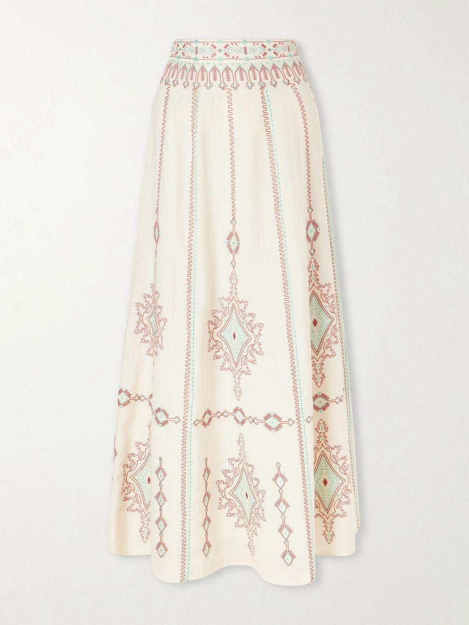 Camille embroidered linen and cotton-blend midi skirt by EMPORIO SIRENUSE