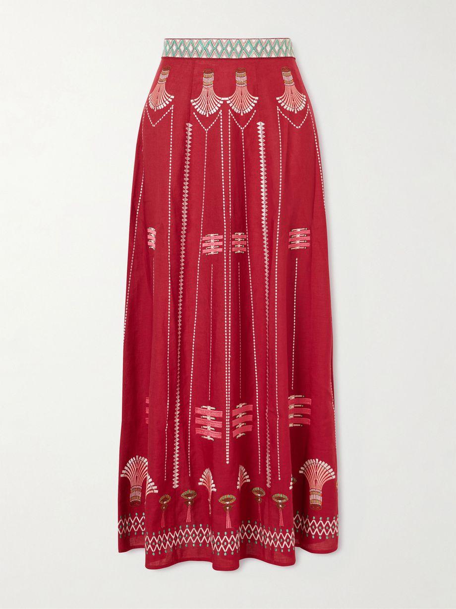 Embroidered linen and cotton-blend maxi skirt by EMPORIO SIRENUSE
