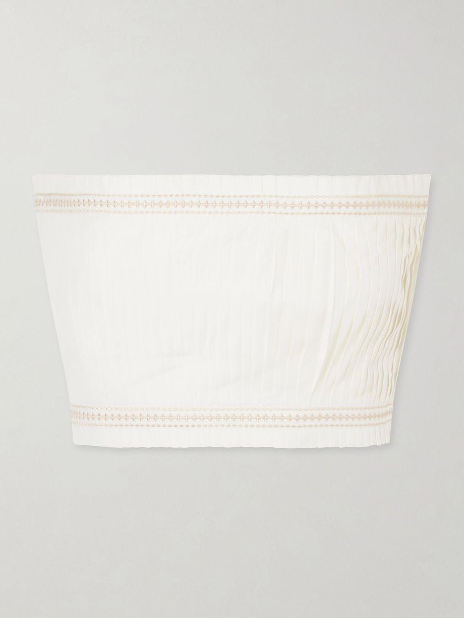 Flavia strapless cropped embroidered pleated cotton-blend top by EMPORIO SIRENUSE