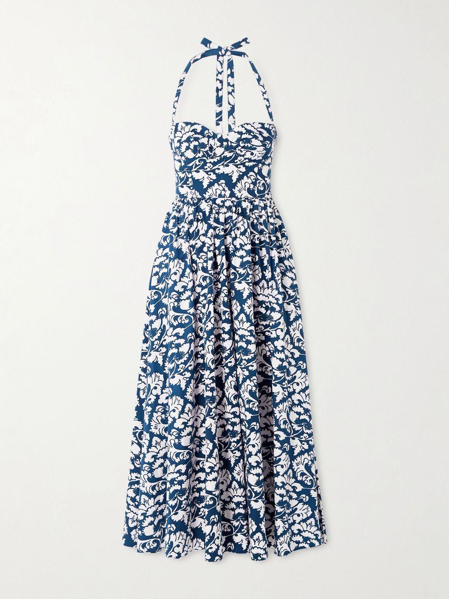 Johanna Lotus pleated floral-print cotton-twill halterneck midi dress by EMPORIO SIRENUSE