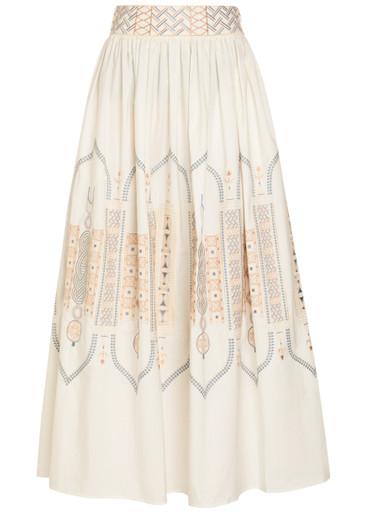 Ombretta embroidered cotton-blend midi skirt by EMPORIO SIRENUSE