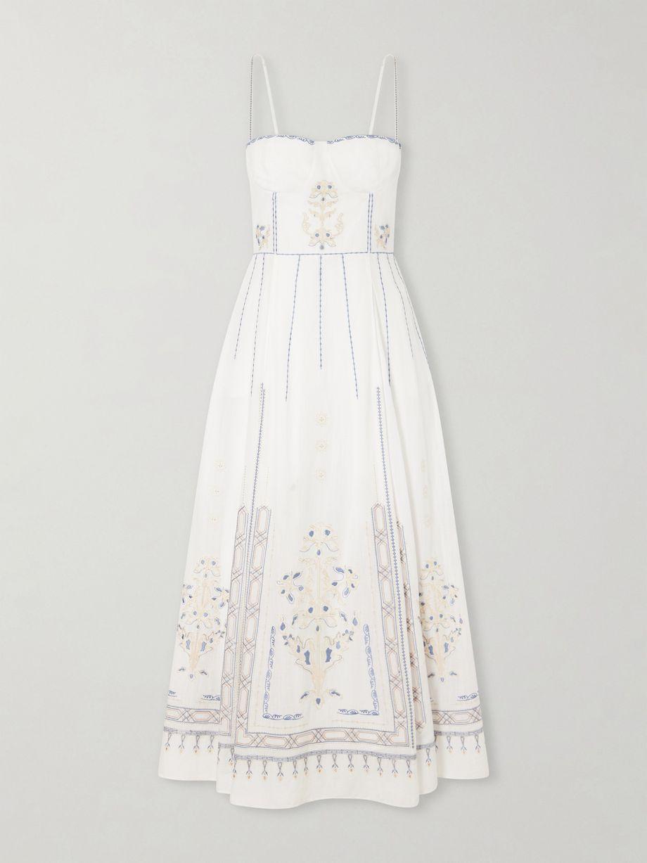 Valya embroidered pleated cotton-poplin midi dress by EMPORIO SIRENUSE