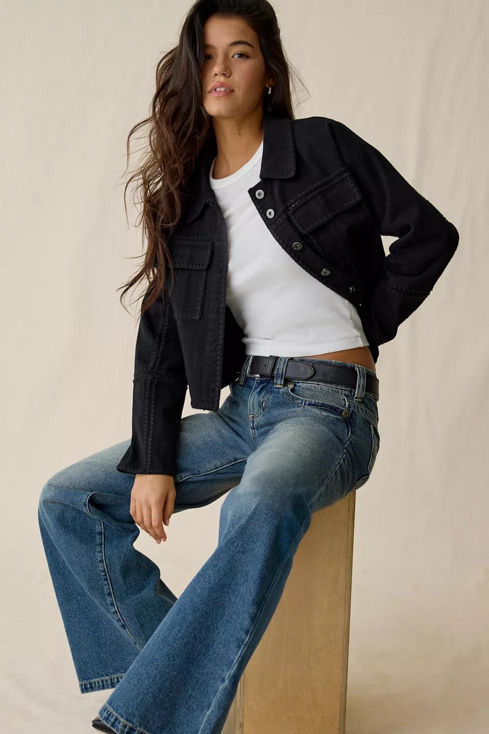 En Saison Brixton Embroidered Crop Denim Jacket by EN SAISON