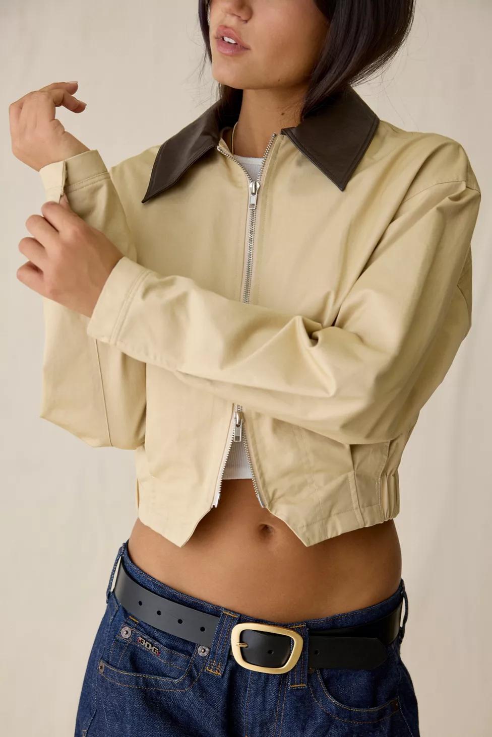 En Saison Cecillia Double Zip Contrast Collar Bomber Jacket by EN SAISON