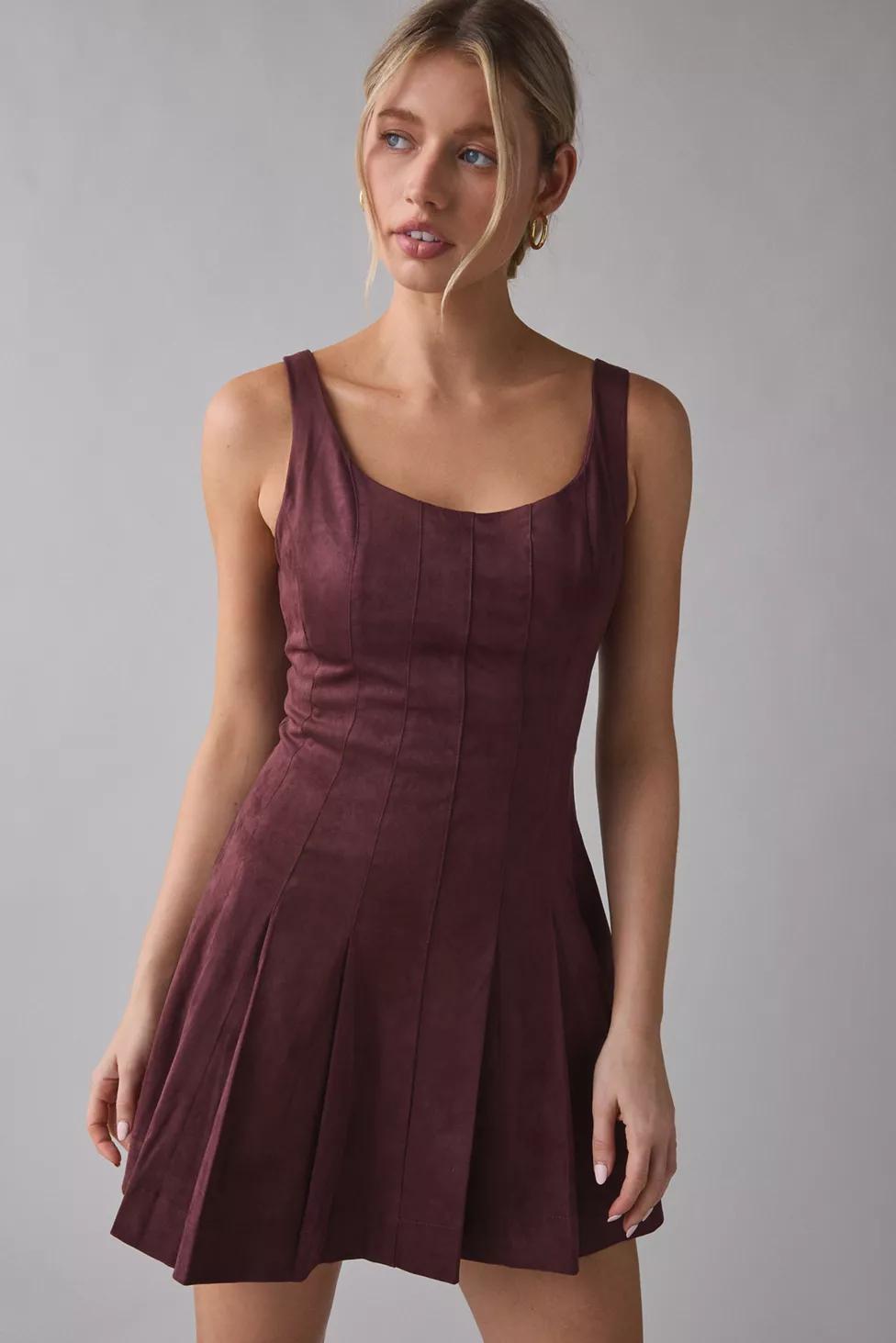 En Saison Delphine Faux Suede Pleated Fit-And-Flare Mini Dress by EN SAISON