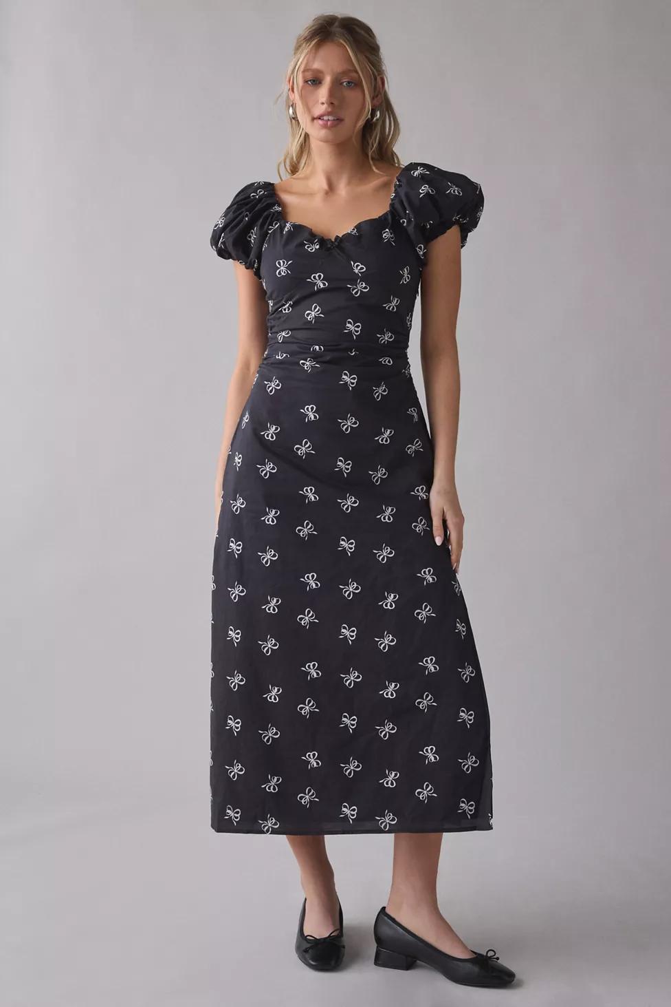 En Saison Ophelia Lace-Up Open Back Puff Sleeve Midi Dress by EN SAISON