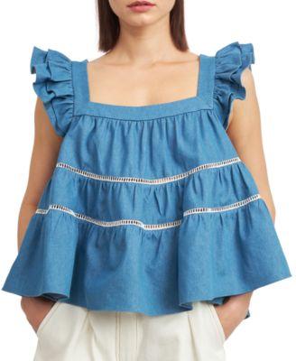 Women's Tara Chambray Square-Neck Swing Top by EN SAISON