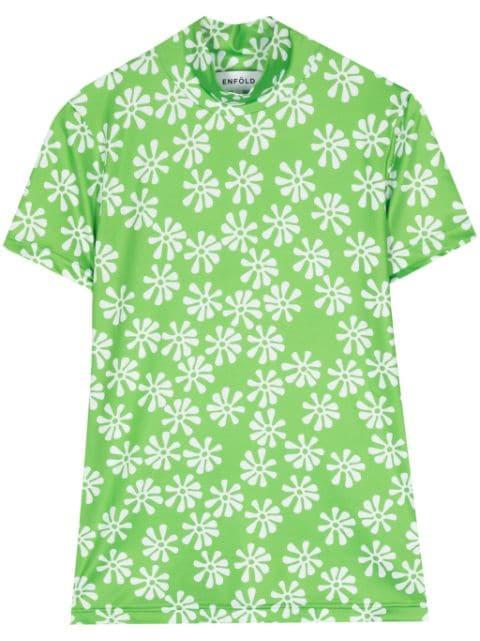 floral-print stand-neck T-shirt by ENFOLD
