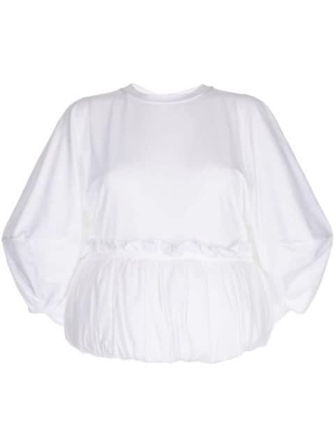 long-sleeve puffball-hem blouse by ENFOLD