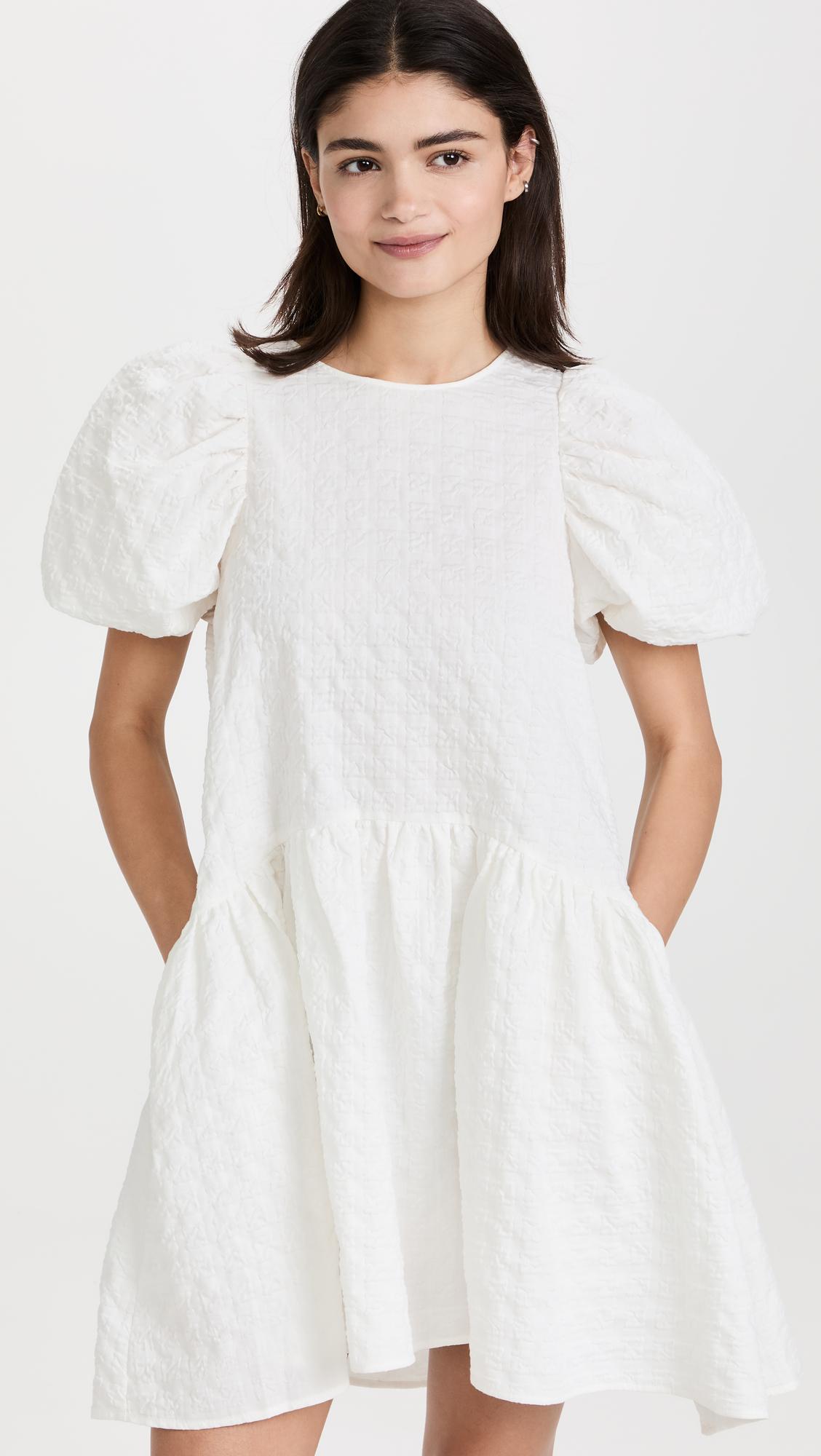Back Tie Jacquard Puff Dress by ENGLISH FACTORY
