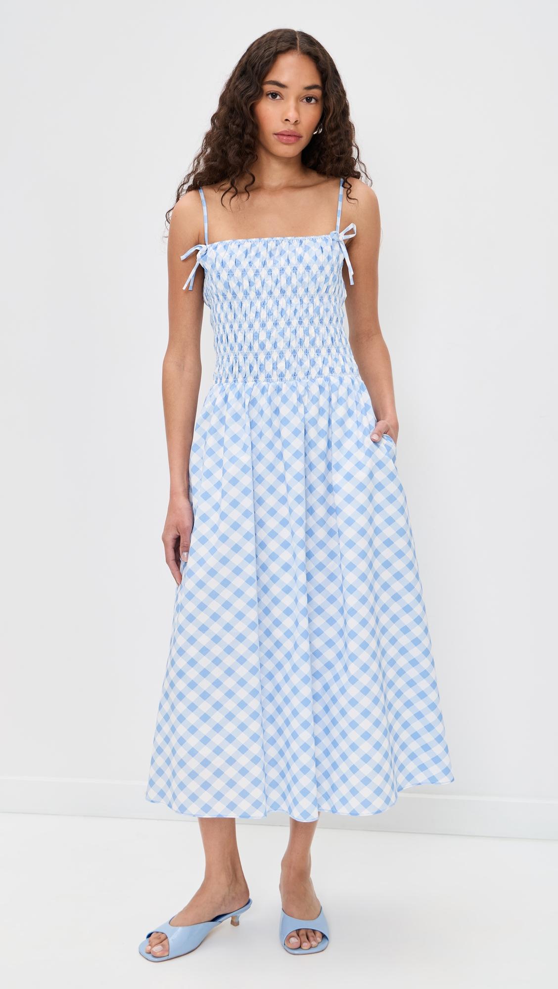 Checked Smocked Midi Dress by ENGLISH FACTORY