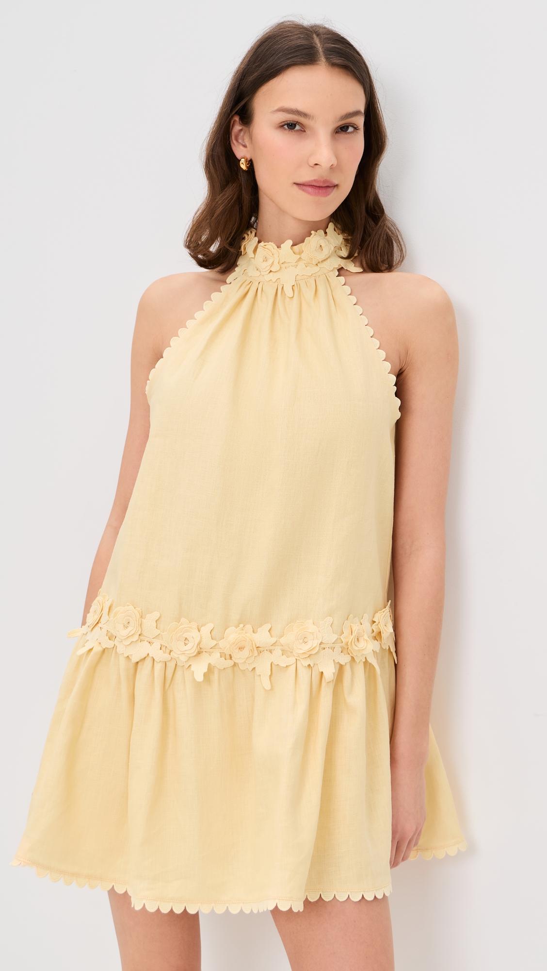Halter Flower Detail Mini Dress by ENGLISH FACTORY