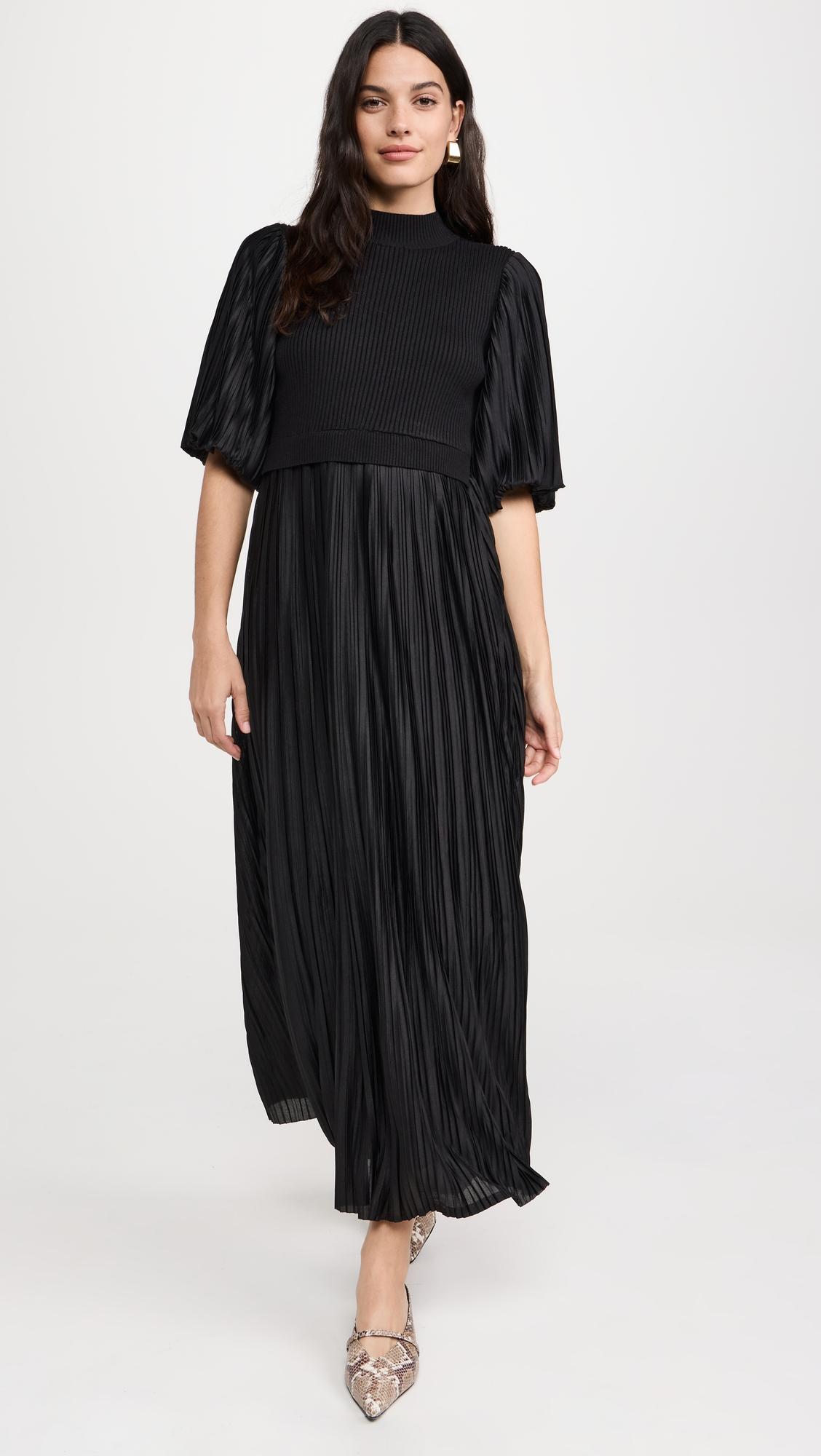 Pleated Mix Media Maxi Dress by ENGLISH FACTORY