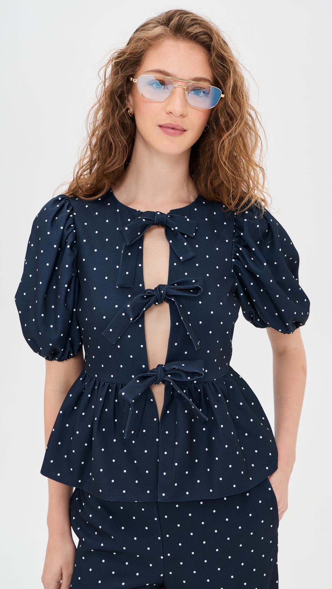 Polka Dot Puff Sleeve Top by ENGLISH FACTORY