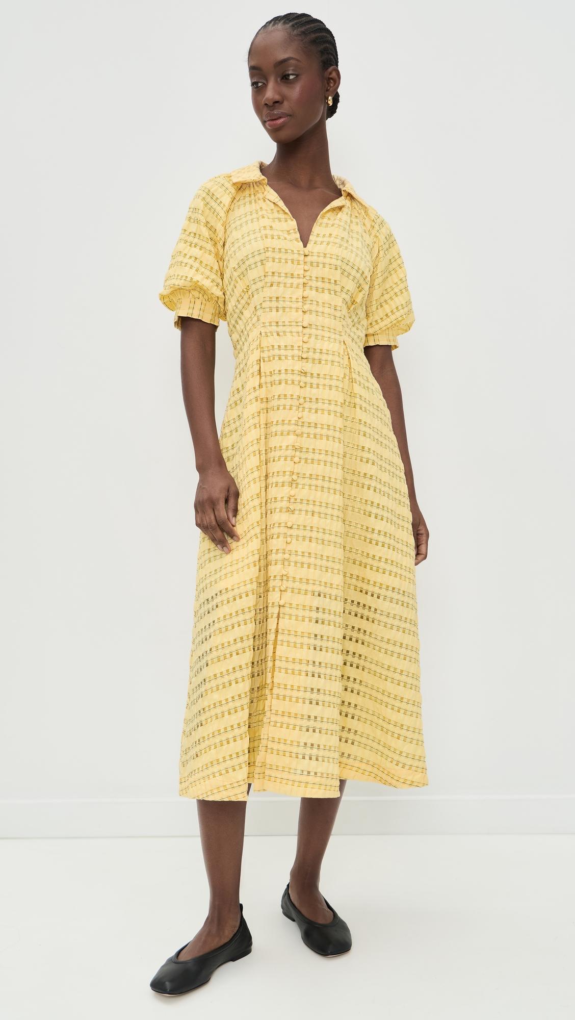 Seersucker Check Midi Dress by ENGLISH FACTORY