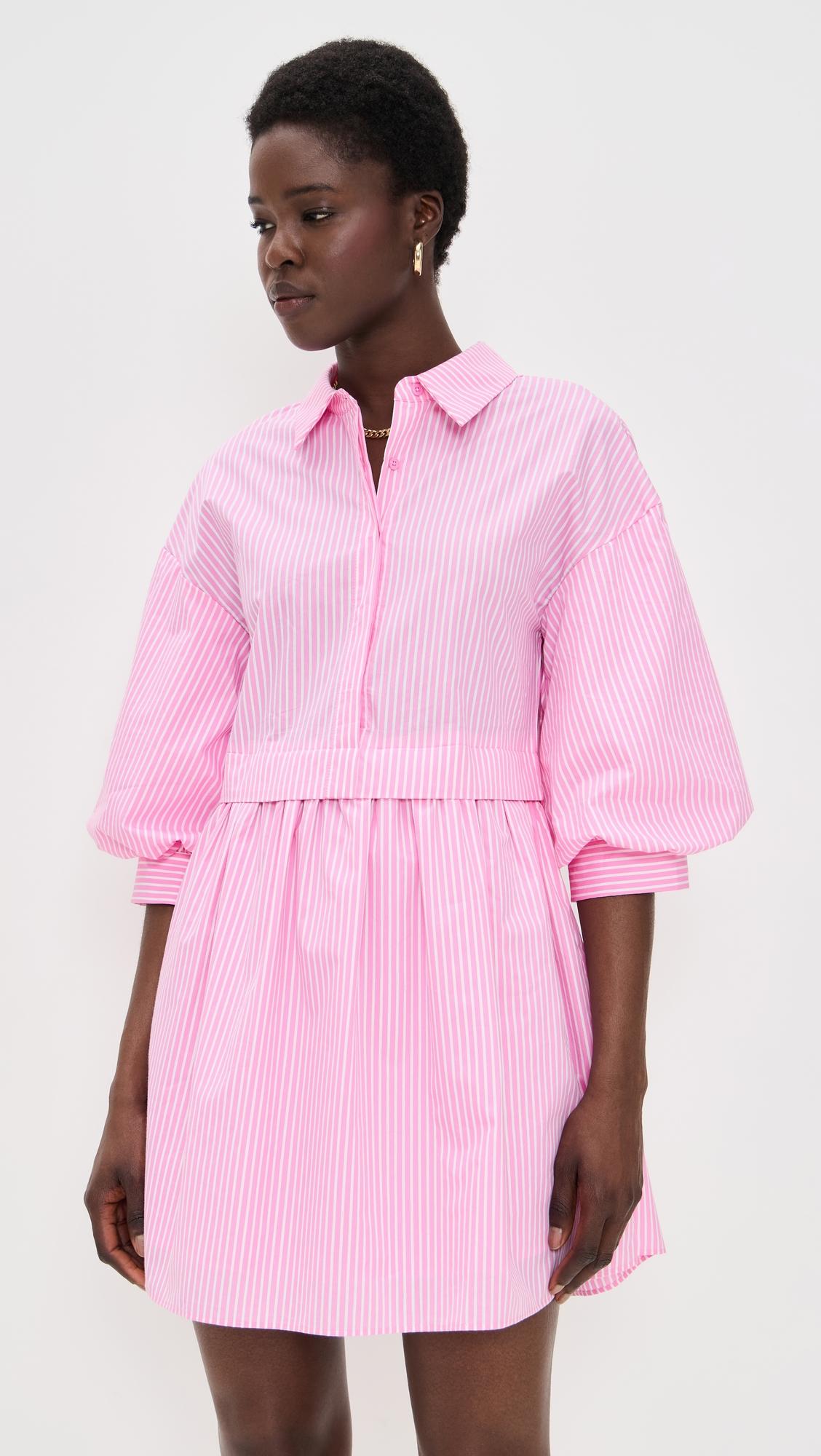 Stripe Puff Sleeve Shirt Dress by ENGLISH FACTORY