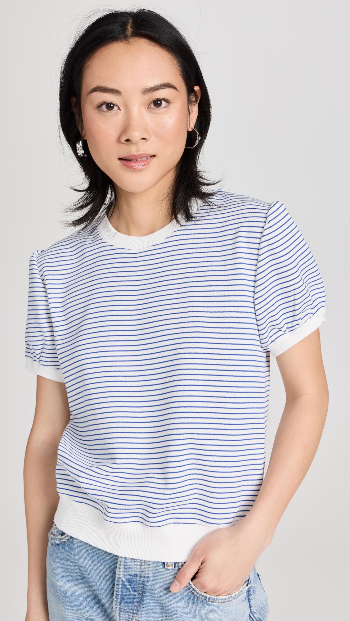 Stripe Terry Puff Sleeve Sweatshirt by ENGLISH FACTORY