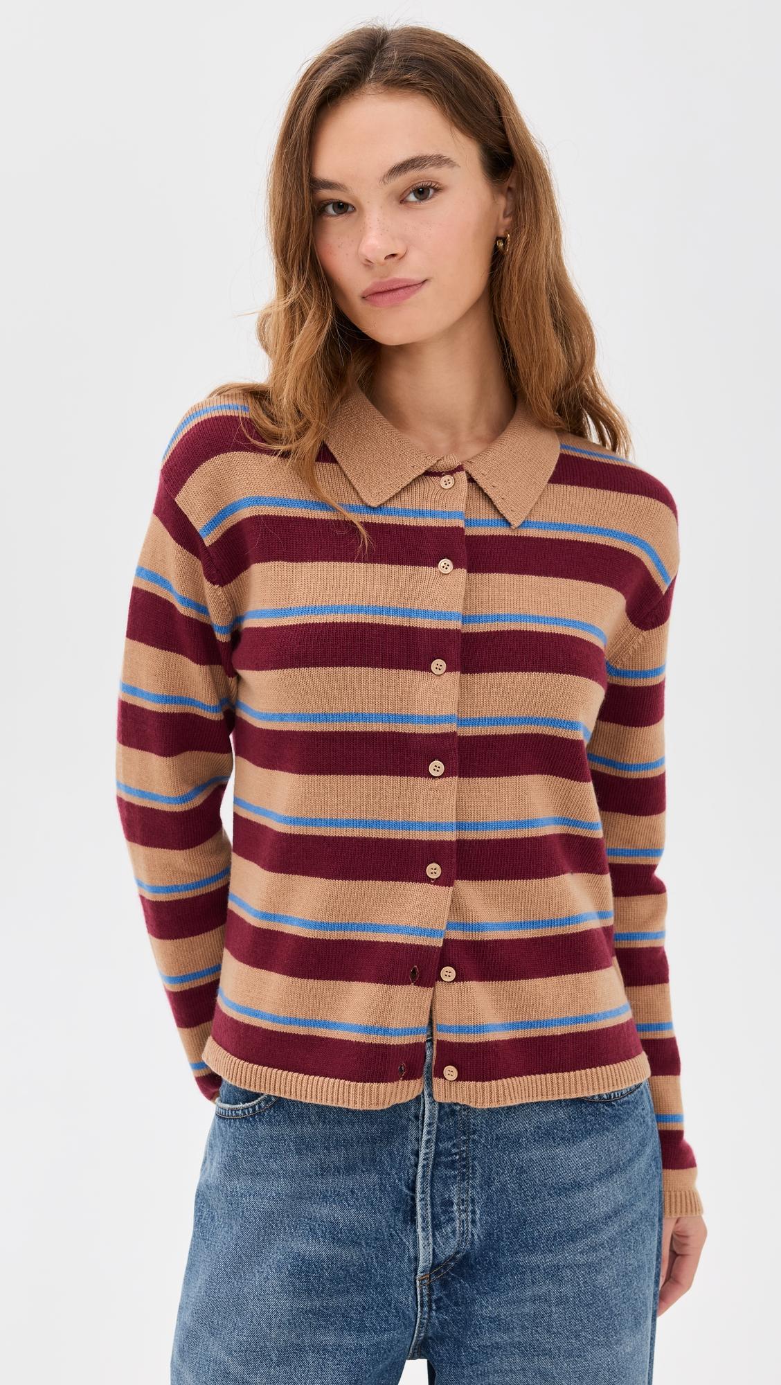 Striped Collar Shirt Cardigan by ENGLISH FACTORY