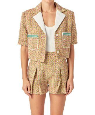 Women's Boucle Cropped Jacket with Trim by ENGLISH FACTORY
