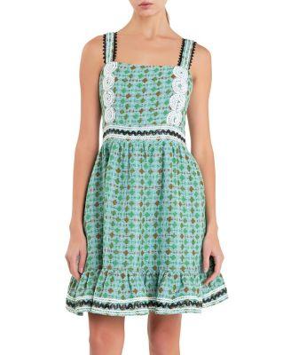 Women's Boucle Square Neck Mini Dress with Ric Rac Trim by ENGLISH FACTORY