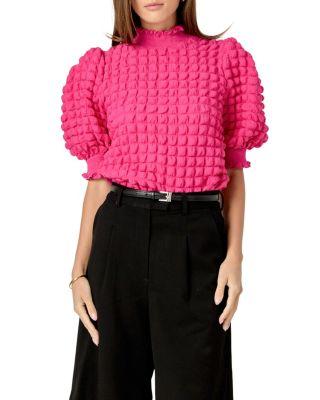 Women's Textured Mock Neck Short Sleeve Blouse by ENGLISH FACTORY