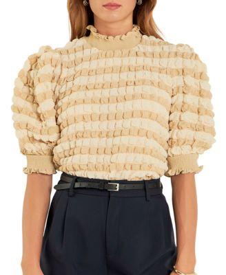 Women's Textured Mock Neck Short Sleeve Blouse by ENGLISH FACTORY