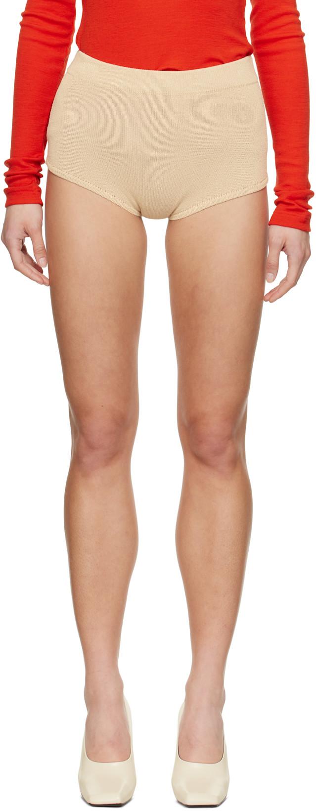 Beige Knit Cuts Shorts by ENTIRE STUDIOS