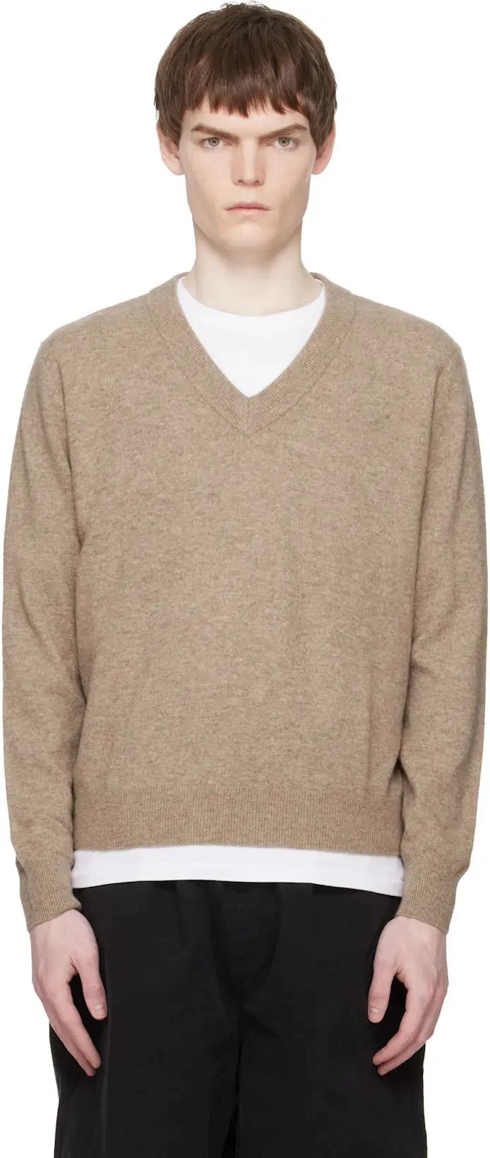 Beige Knit V Neck Sweater by ENTIRE STUDIOS
