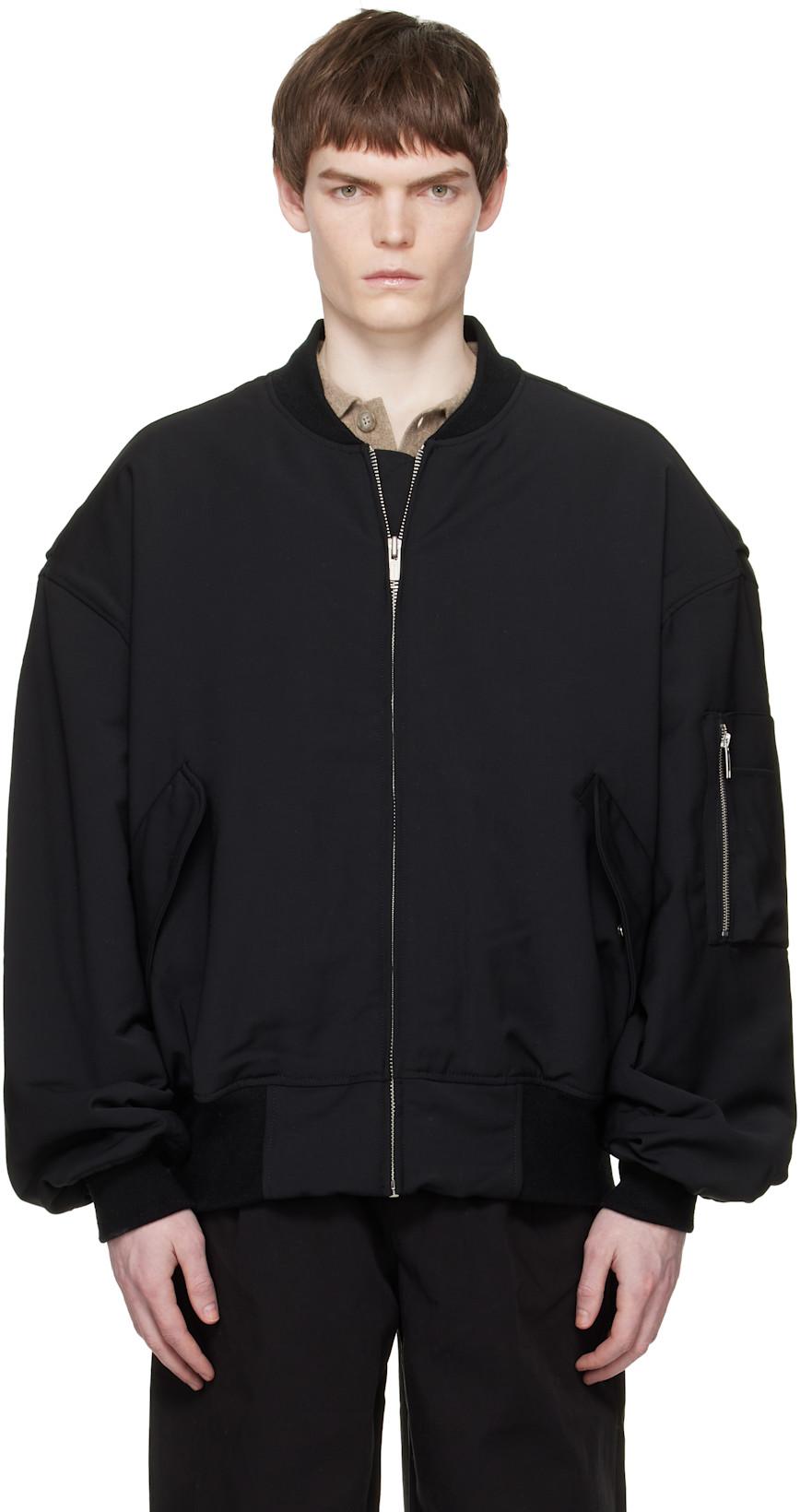 Black Broad Wool Bomber Jacket by ENTIRE STUDIOS