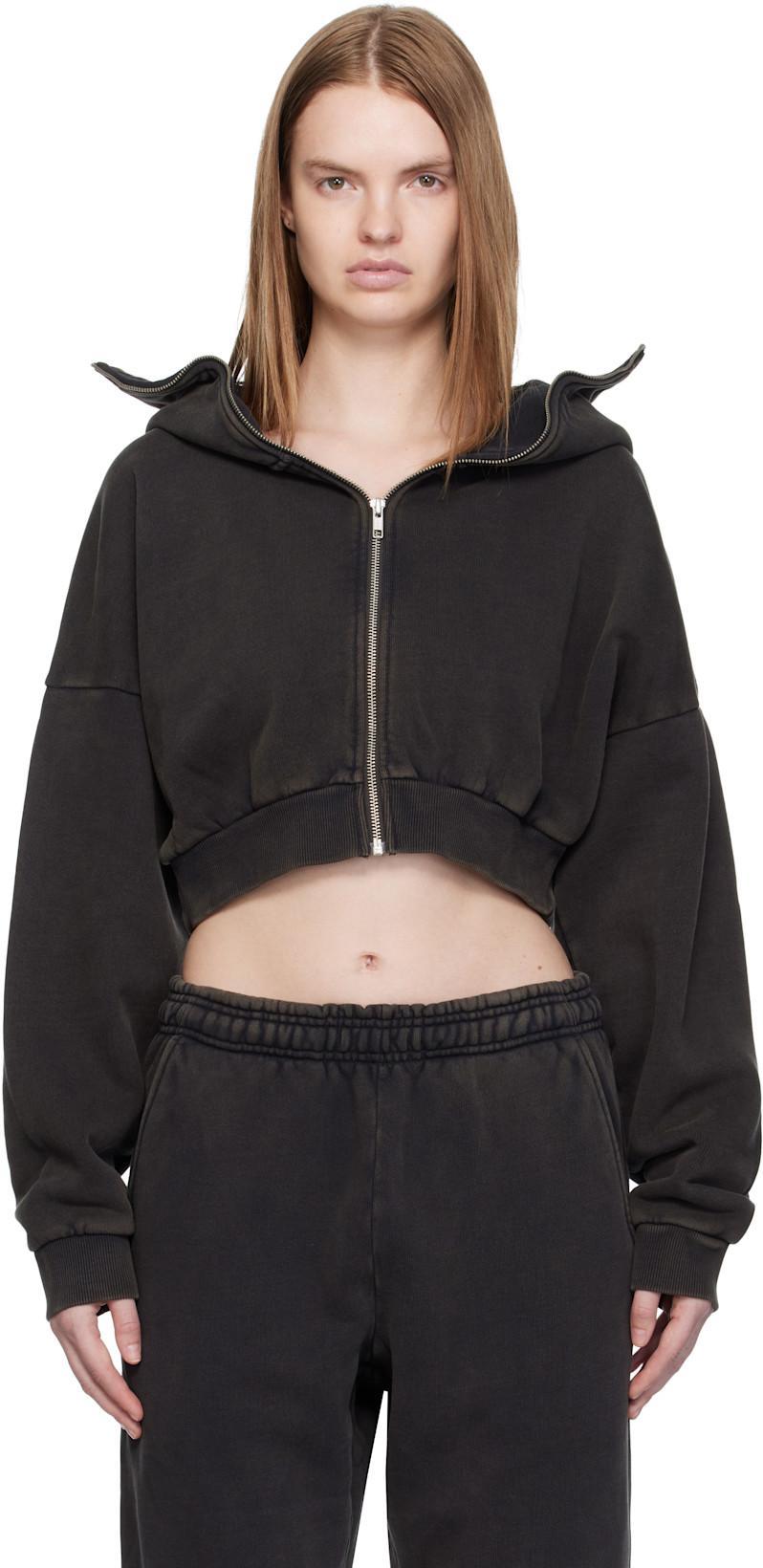 Black Cropped Full Zip Hoodie by ENTIRE STUDIOS