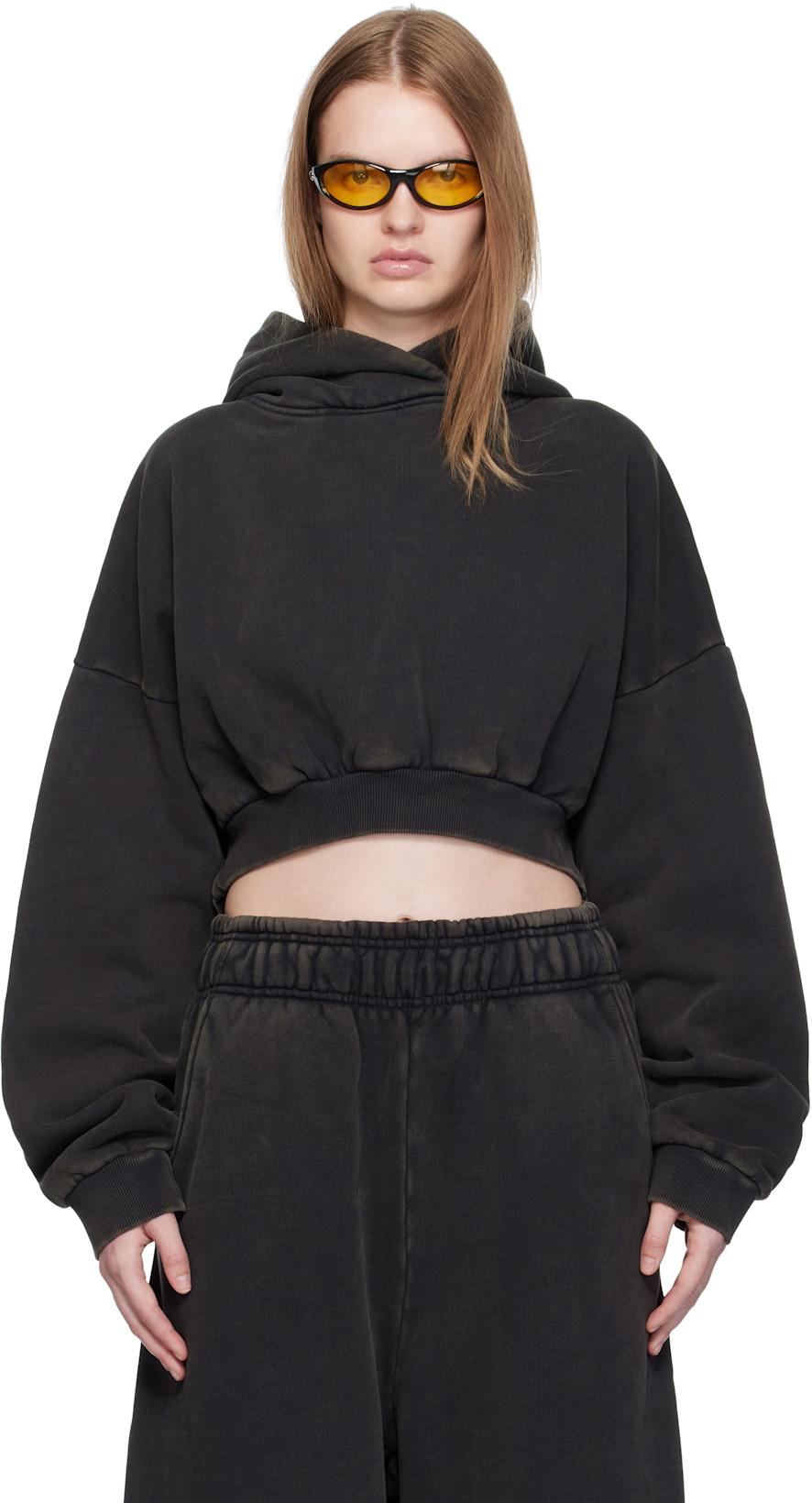 Black Cropped Heavy Hoodie by ENTIRE STUDIOS