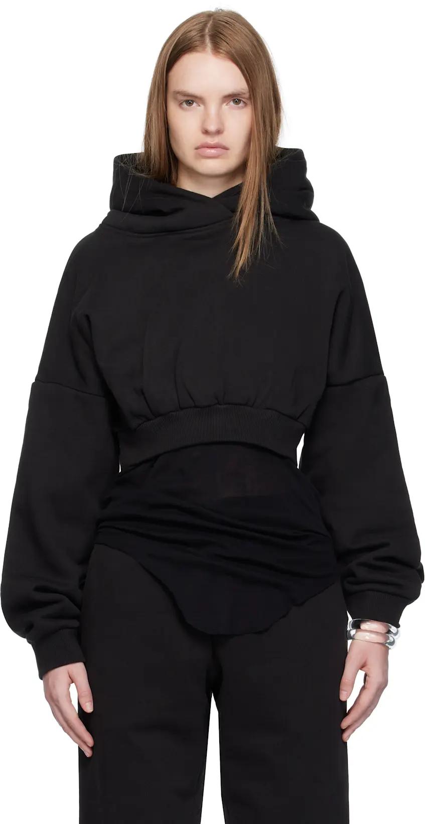 Black Cropped Heavy Hoodie by ENTIRE STUDIOS