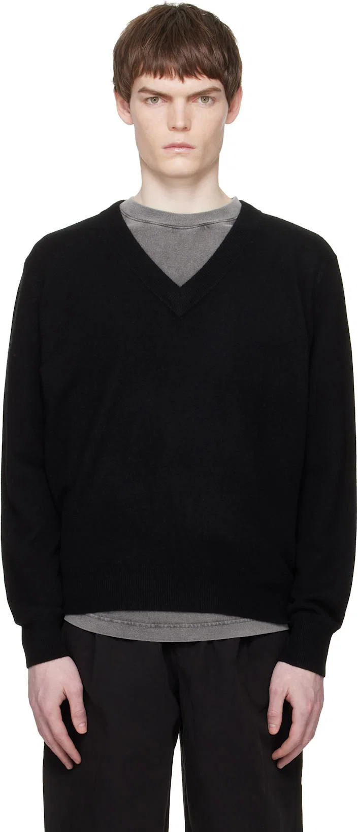 Black Knit V Neck Sweater by ENTIRE STUDIOS