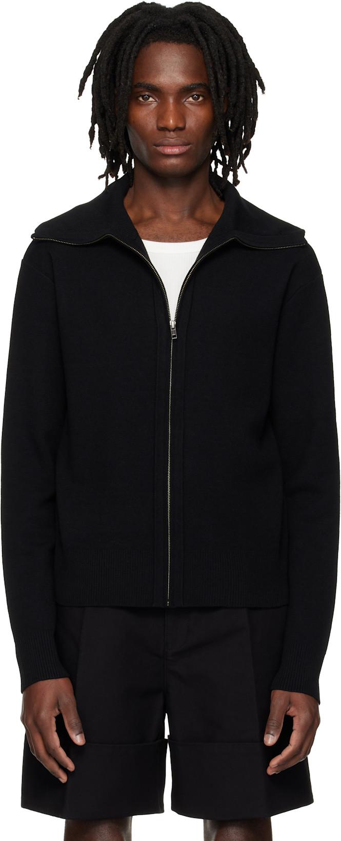 Black Knit Zip Up Sweater by ENTIRE STUDIOS