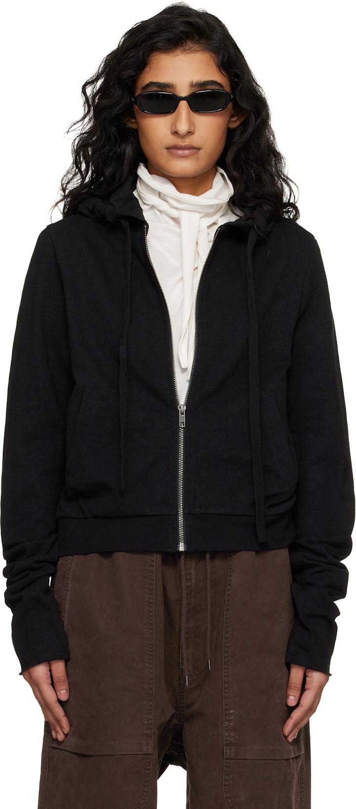 Black Lightweight Cropped Zip Up Hoodie by ENTIRE STUDIOS