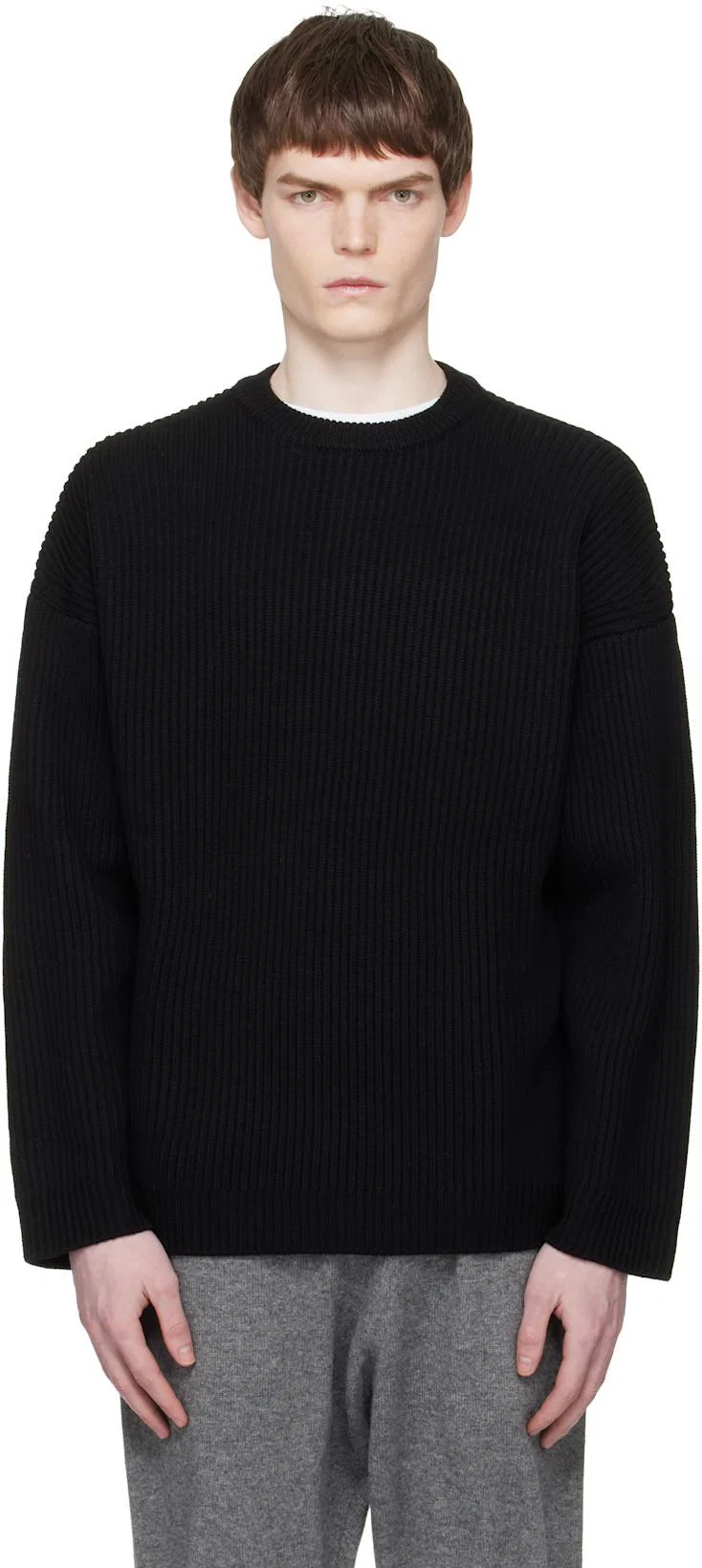 Black Oversized Knit Crewneck Sweater by ENTIRE STUDIOS