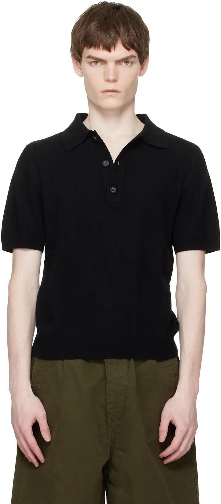 Black Short Sleeve Knit Polo by ENTIRE STUDIOS