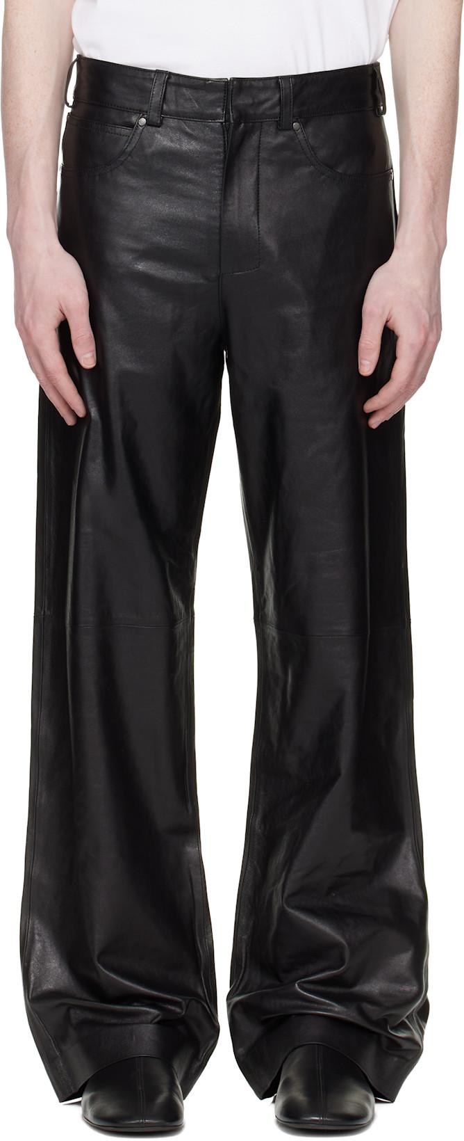 Black Straight Leg Leather Pants by ENTIRE STUDIOS