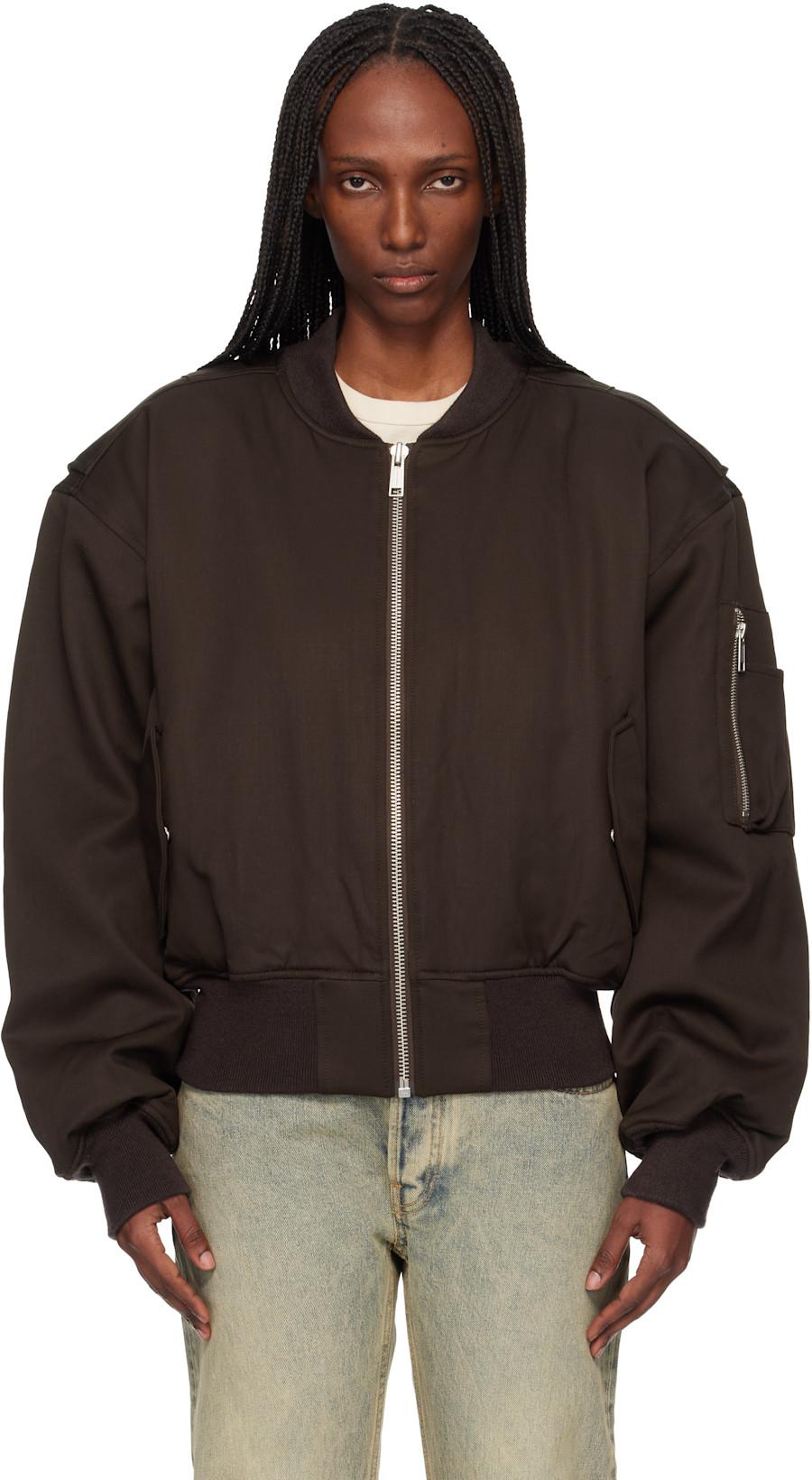 Brown Cropped Broad Suiting Bomber Jacket by ENTIRE STUDIOS