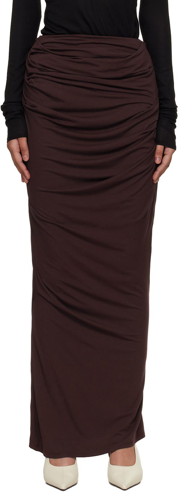 Brown Drape Maxi Skirt by ENTIRE STUDIOS