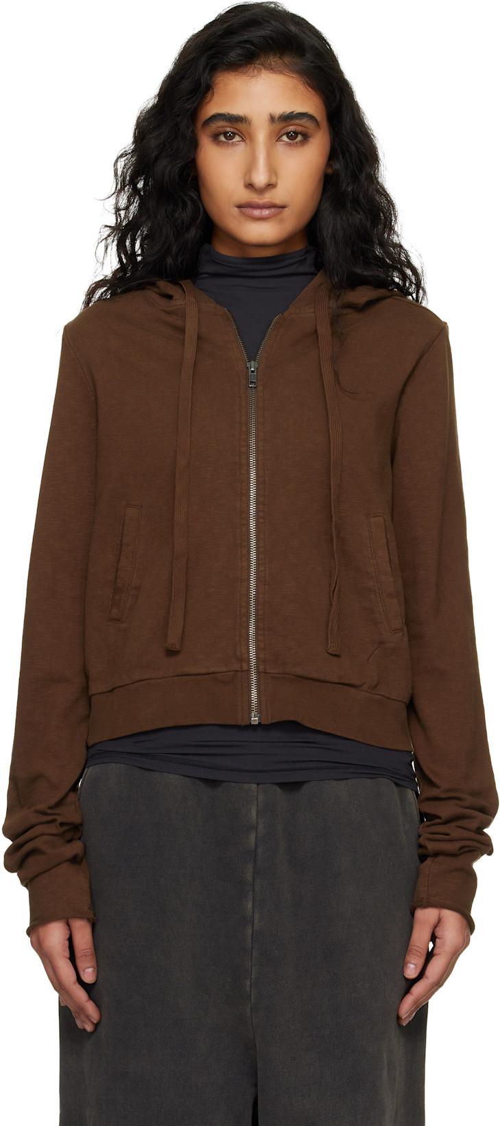 Brown Lightweight Cropped Zip Up Hoodie by ENTIRE STUDIOS