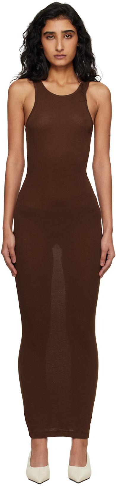 Brown Muscle Tank Midi Dress by ENTIRE STUDIOS