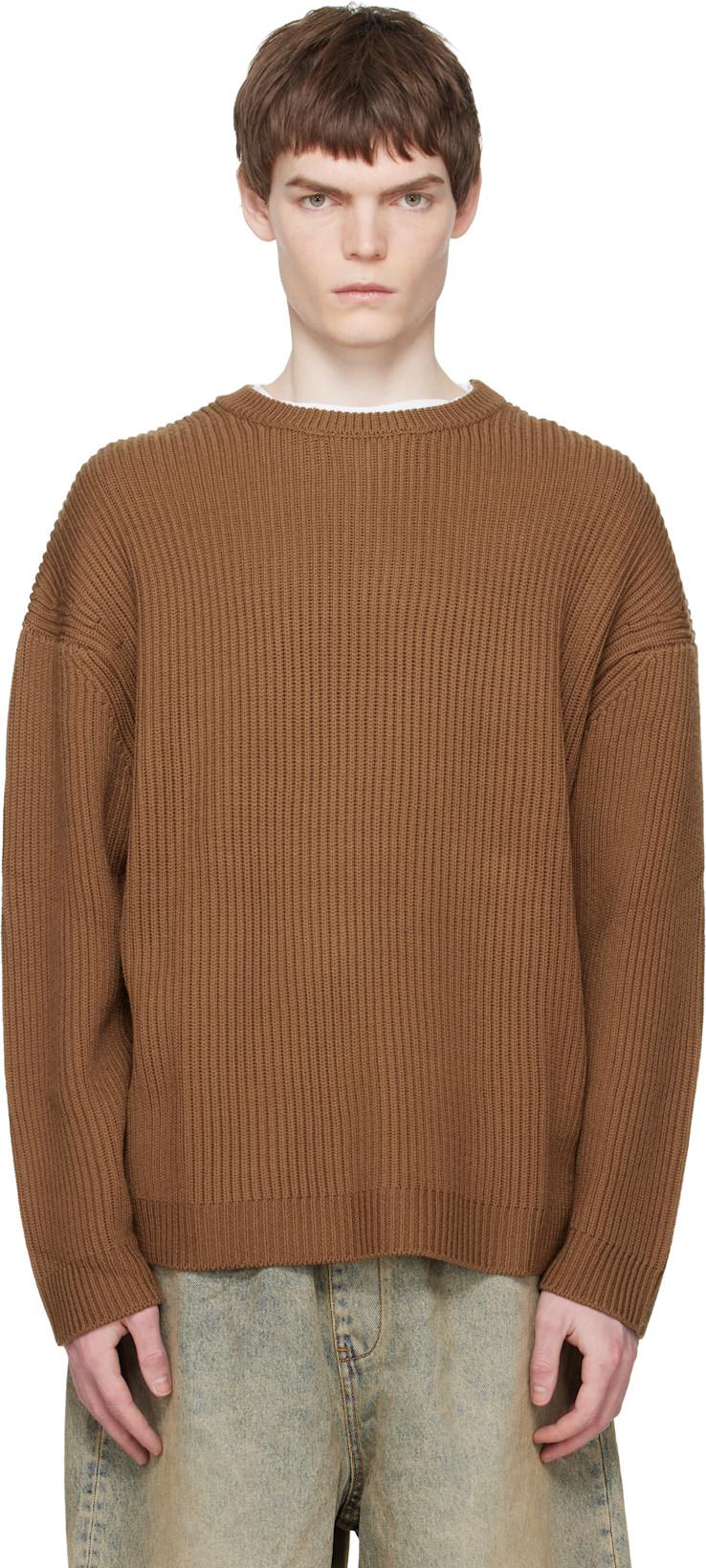 Brown Oversized Knit Crewneck Sweater by ENTIRE STUDIOS