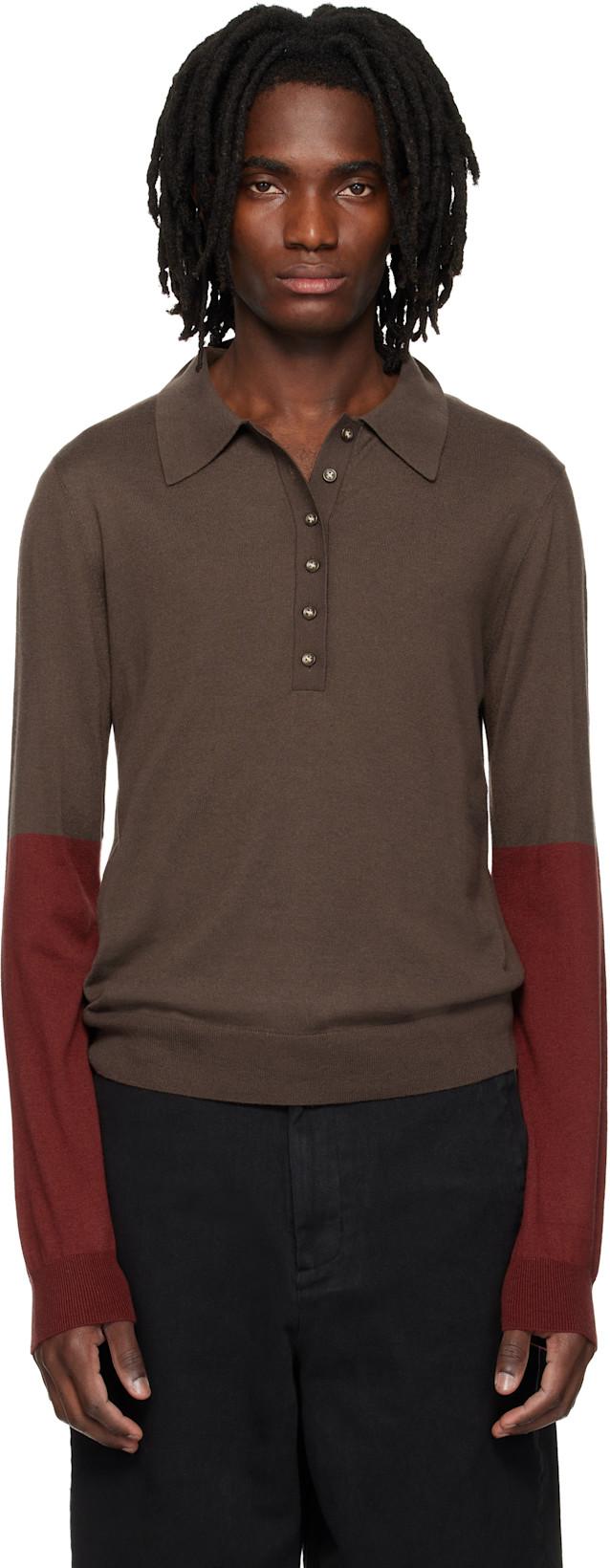 Brown Split Sleeve Polo by ENTIRE STUDIOS
