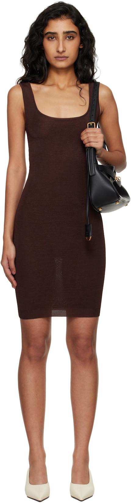 Brown Square Neck Minidress by ENTIRE STUDIOS